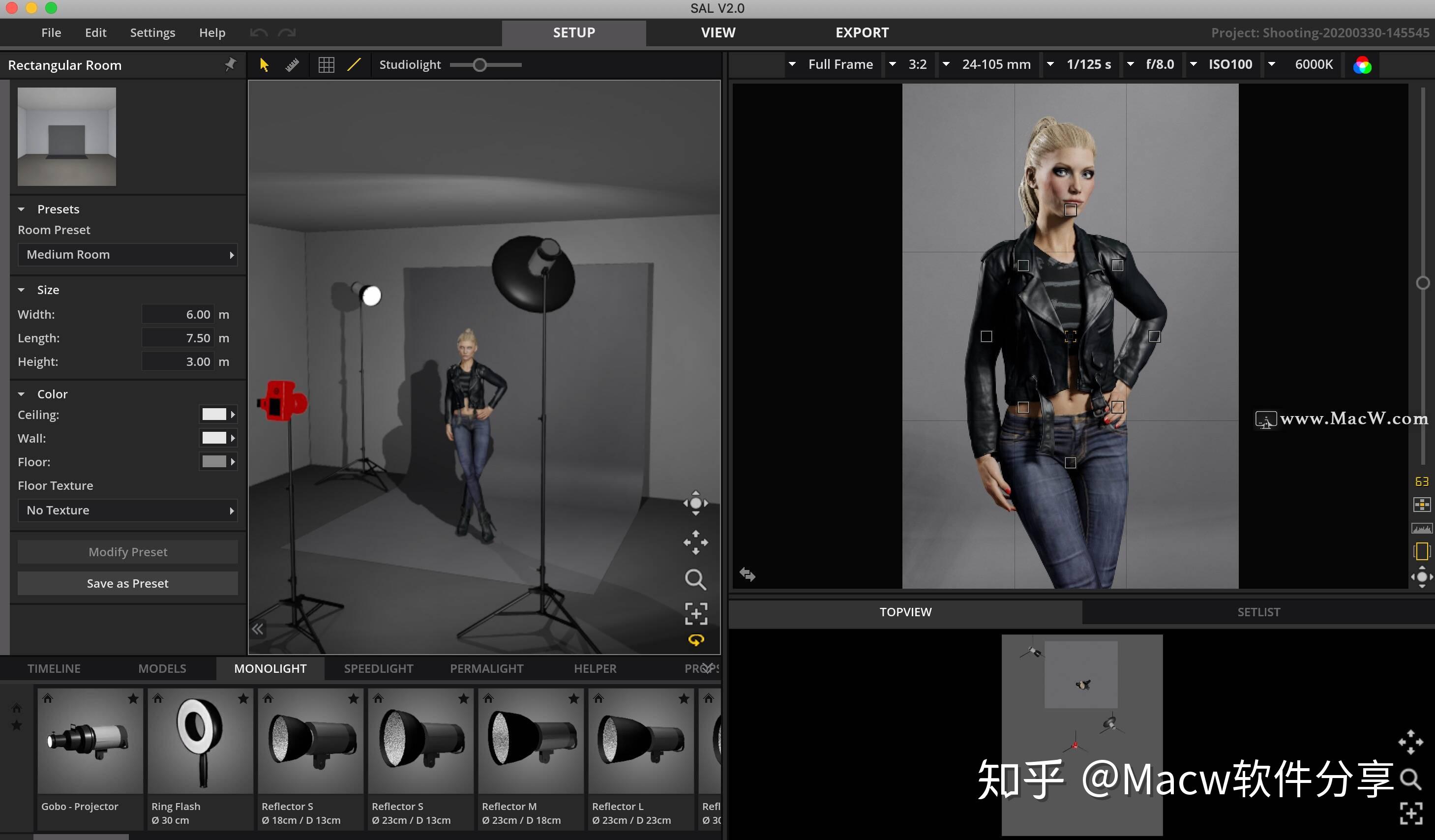 set.a.light 3D for Mac(3D摄影棚模拟布光) 软件界面总览与虚拟影棚搭建效果图