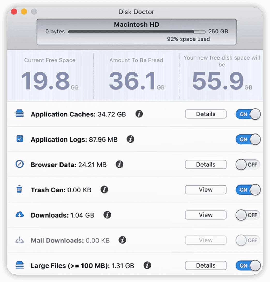 Disk Diag for Mac(磁盘清理工具) 扫描结果分类展示缓存日志垃圾文件