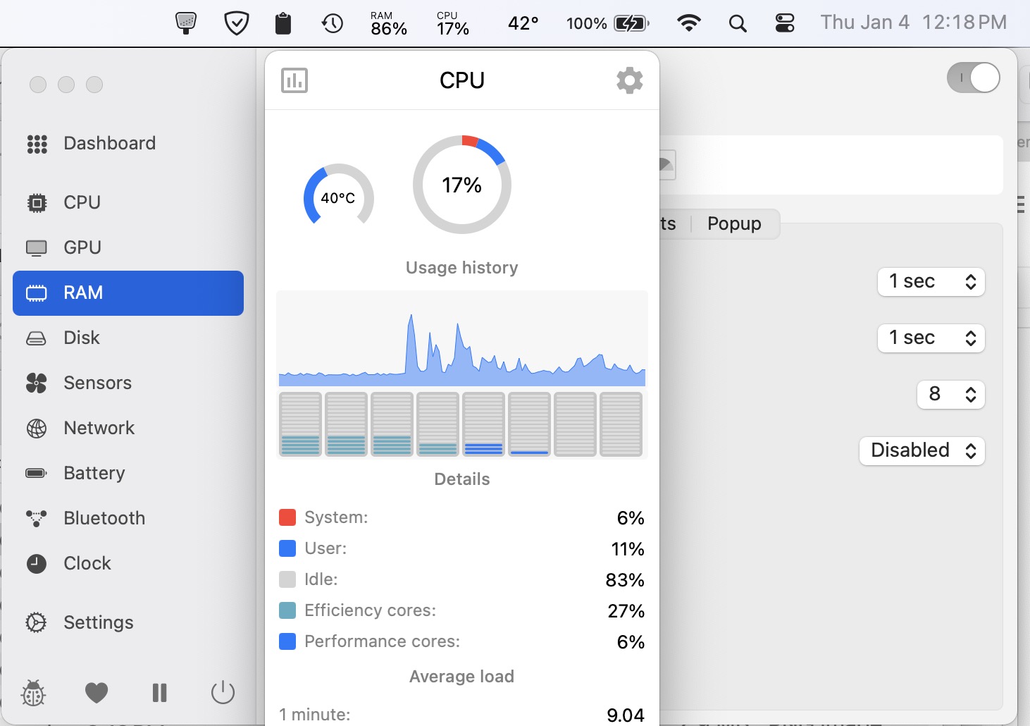 MenuBar Stats Mac版 菜单栏硬件状态监控工具 CPU内存实时数据