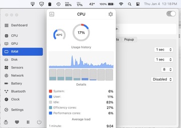MenuBar Stats Mac版 菜单栏硬件状态监控工具 CPU内存实时数据